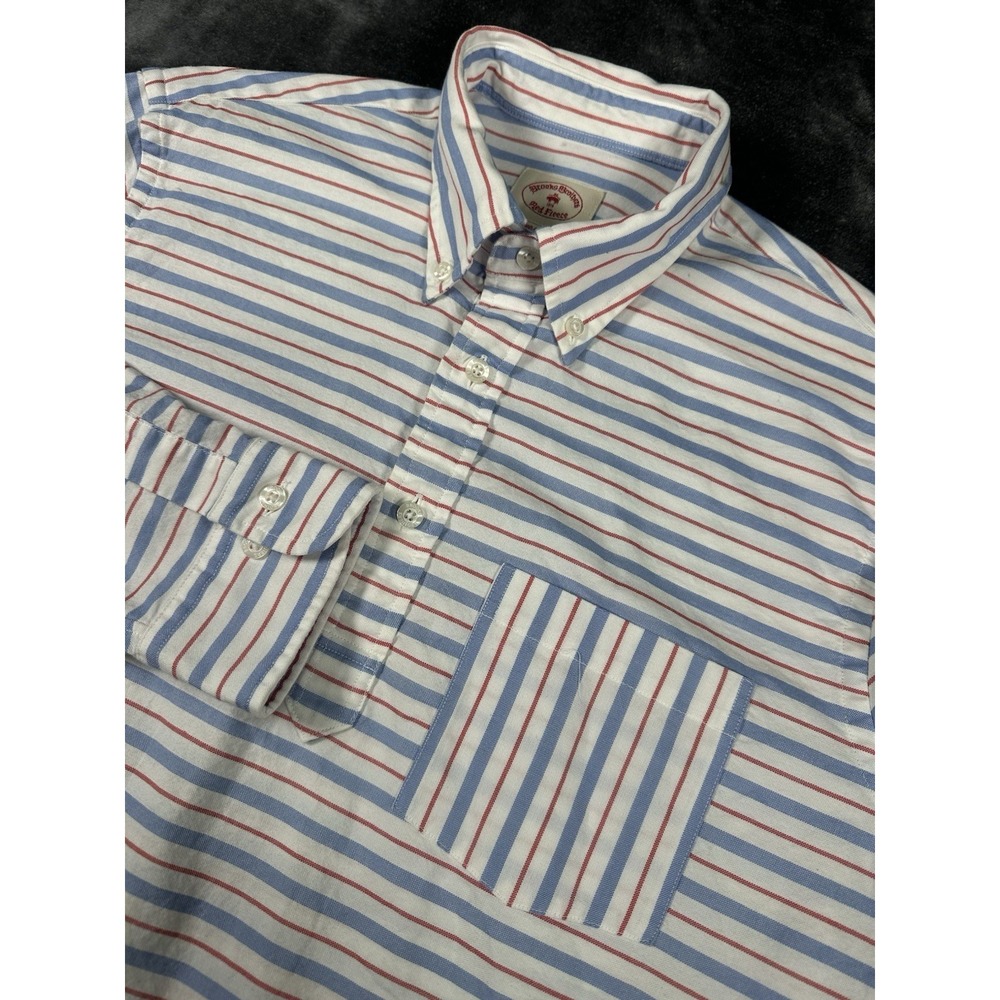 Brooks Brothers 1/4 Button Red Fleece Men Size‎ M Check Cotton Long Sleeve Shirt